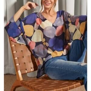 Simple By Suzanne Betro Womens L Multicolor Abstract Dot Lightweight Tunic Top